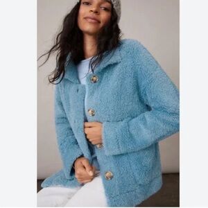 Anthropologie Amadi Blue Fuzzy Button Down Sweater